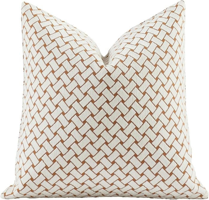 Croker Horse New 20x20'' inches Throw Pillow Cushion Covers - Woven Grid Orange Color Chenille Jacquard Embroidery Luxury Modern Style Couch Sofa Bed Pillow Cover for Living Room Bedroom | Amazon (US)