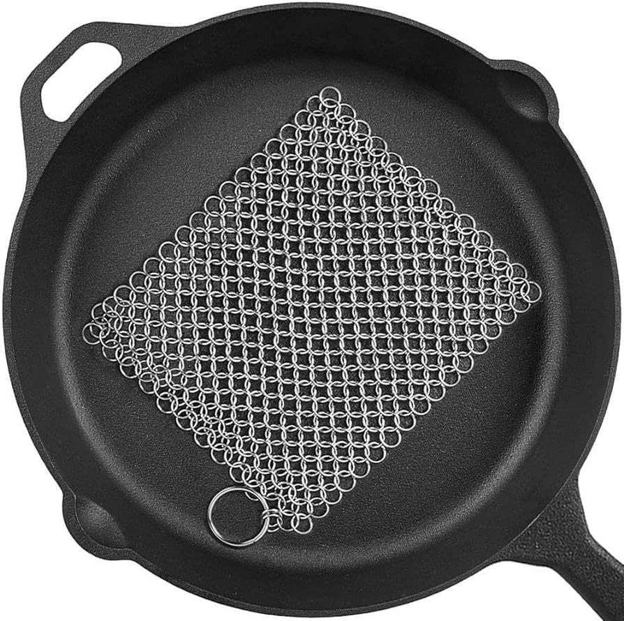 PIBC Cast Iron Cleaner 8"x6" 316L Stainless Steel Chainmail Scrubber for Griddle Skillet Dutch Ov... | Amazon (US)
