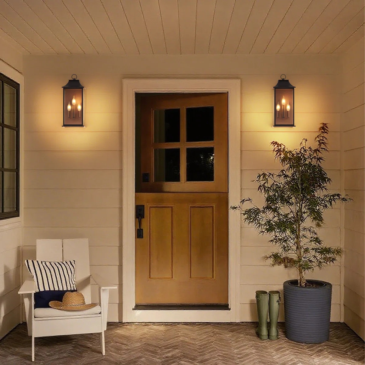 3 - Light 25''H Oil Rubbed Bronze Iron Etl Outdoor Wall Light With Dusk To Dawn And Tempered Glas... | Wayfair North America