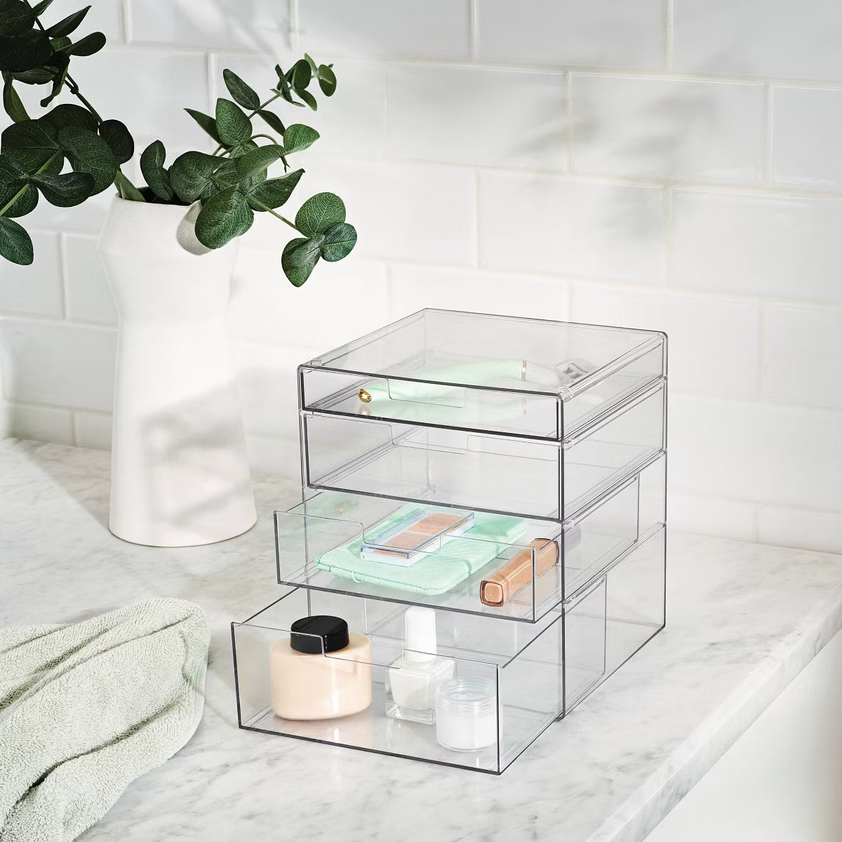 4 Drawer Stackable Countertop Organizer Clear - Brightroom™: Bathroom & Makeup Organizer, PETG ... | Target