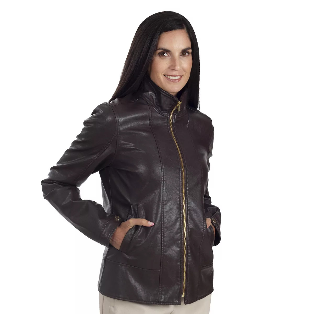 Women's Nine West Classic Faux-Leather Biker Jacket | Kohl's