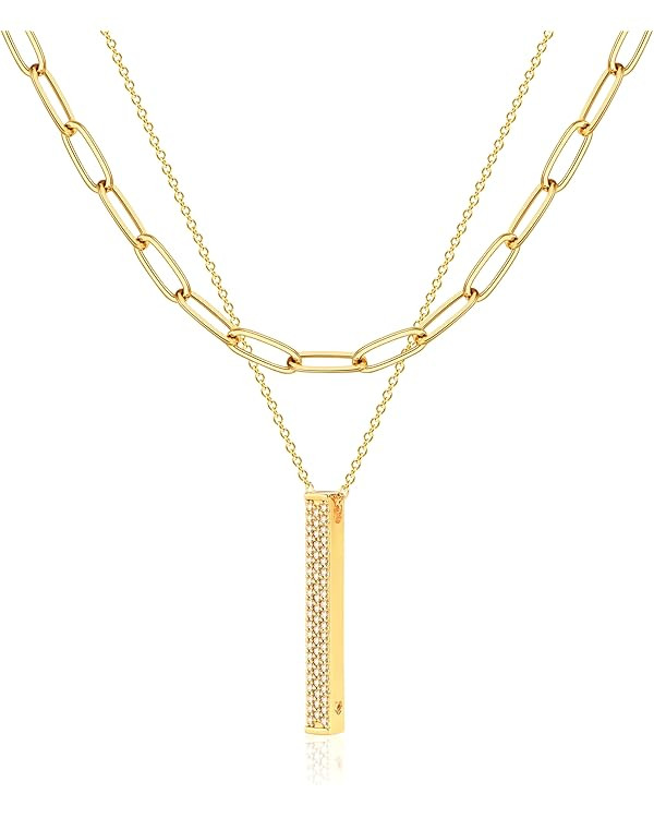MEVECCO Layered Heart Necklace Pendant Handmade 18k Gold Plated Dainty Gold Choker Arrow Bar Laye... | Amazon (US)