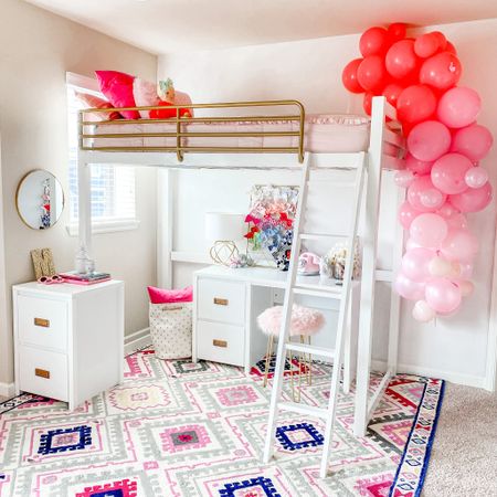 Girls bedroom decor, loft bed, kids desk, kids rug, colorful rug, balloon garland, Walmart finds, Walmart home 

#LTKSaleAlert #LTKHome #LTKKids