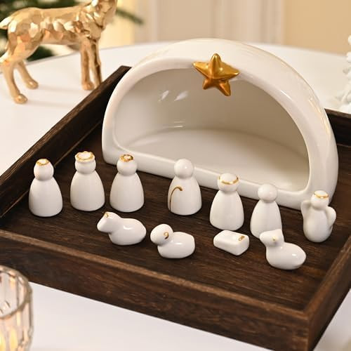 Small Ceramic Nativity Scene Set, 12Pcs White Porcelain Nativity Scene, Christmas Holy Family Min... | Amazon (US)