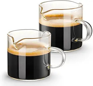 Espresso Cups Set of 2, 4 OZ Double Spouts Cups, Shot Glasses, Milk Cup with Handle, Clear Glass,... | Amazon (US)