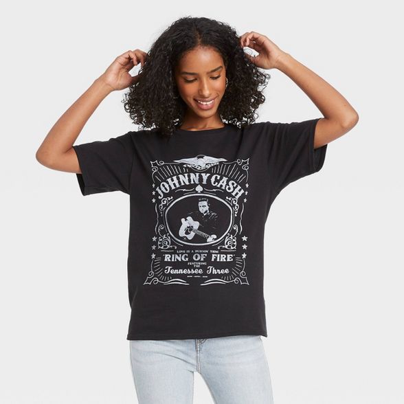 Women's Johnny Cash King of Fire Short Sleeve Graphic T-Shirt - Black | Target