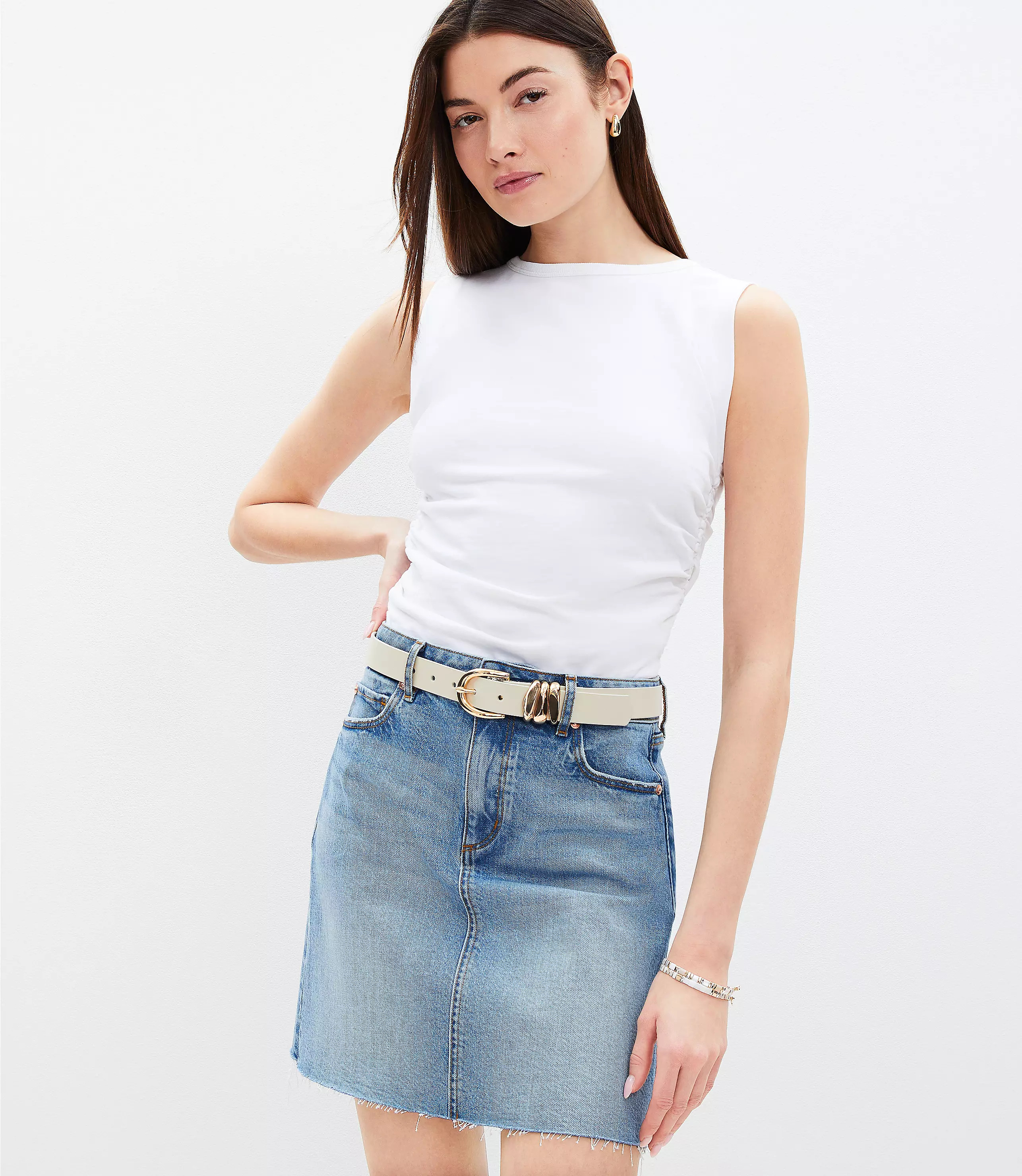 Petite Fresh Cut Denim Skirt in Authentic Vintage Mid Wash | LOFT