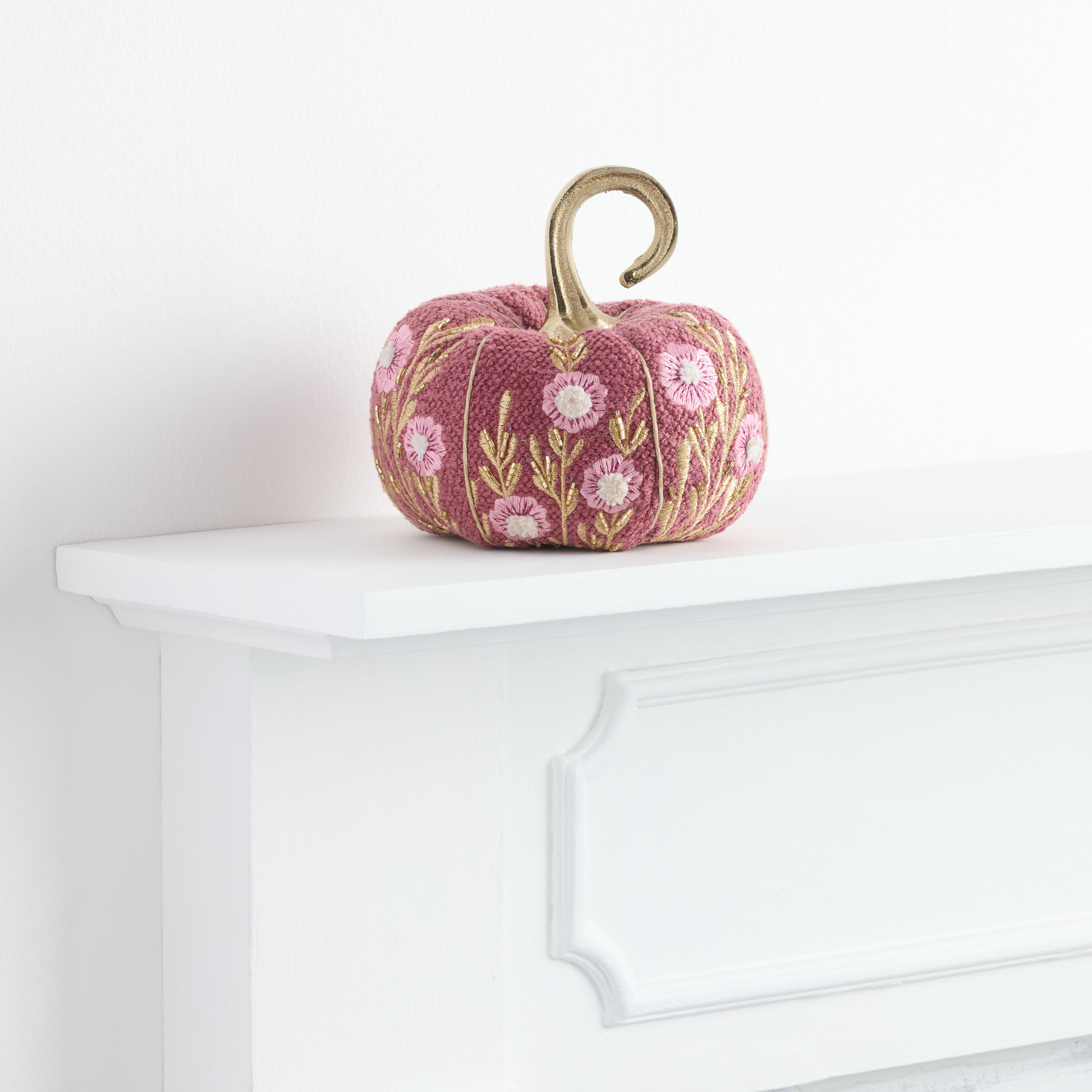 Small Plum Boucle Floral Pumpkin Decor | World Market