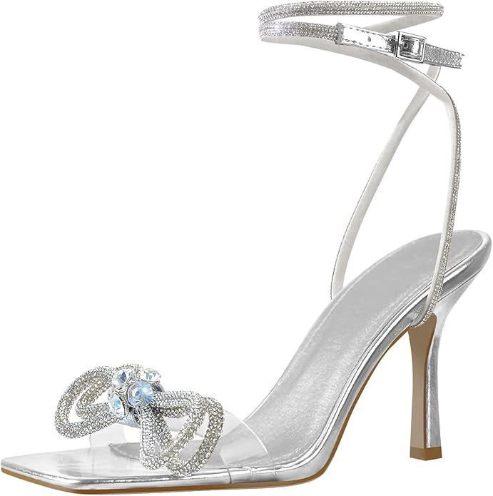 Yolkomo Women's Square Toe Heel Ankle Strap Strappy Stiletto High Heels Sandals | Amazon (US)