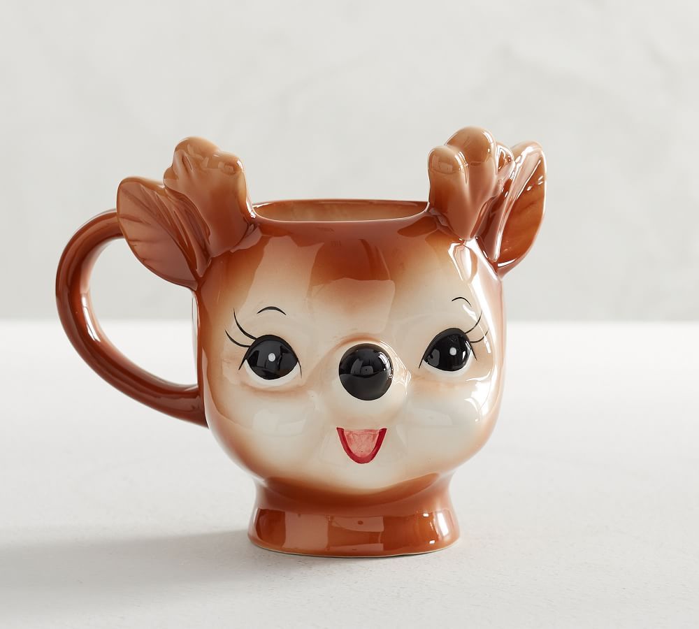 Cheeky Reindeer Shaped Handcrafted Ceramic Mugs | Pottery Barn (US)