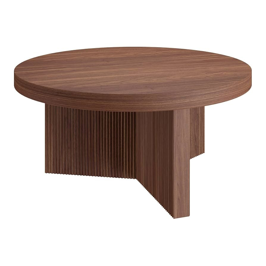 Henn&Hart 32" Wide Round Coffee Table in Satin Walnut, for Home, Living Room, Bedroom, Entertainm... | Amazon (US)