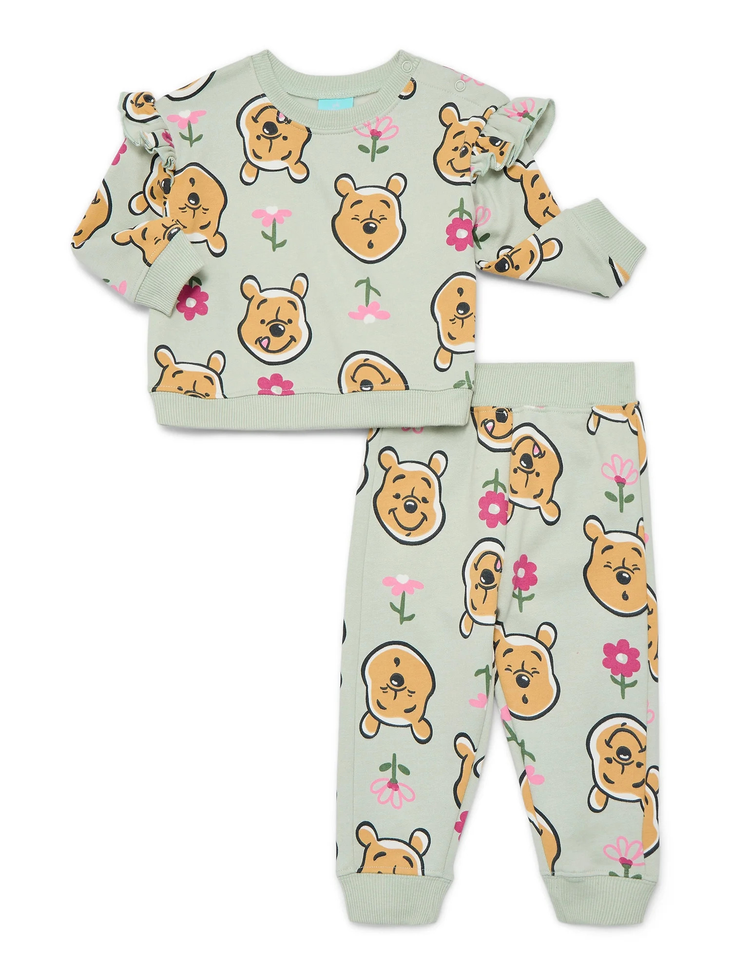 Winnie the Pooh Baby Girls Fleece Crewneck Top and Pants Set, 2-Piece Sizes 0M-24M | Walmart (US)