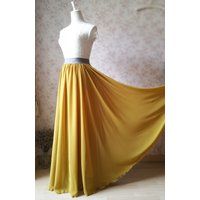 Full Maxi Skirt YELLOW Chiffon Skirt Floor Length Chiffon Maxi Bridesmaid Skirts | Bonanza (Global)