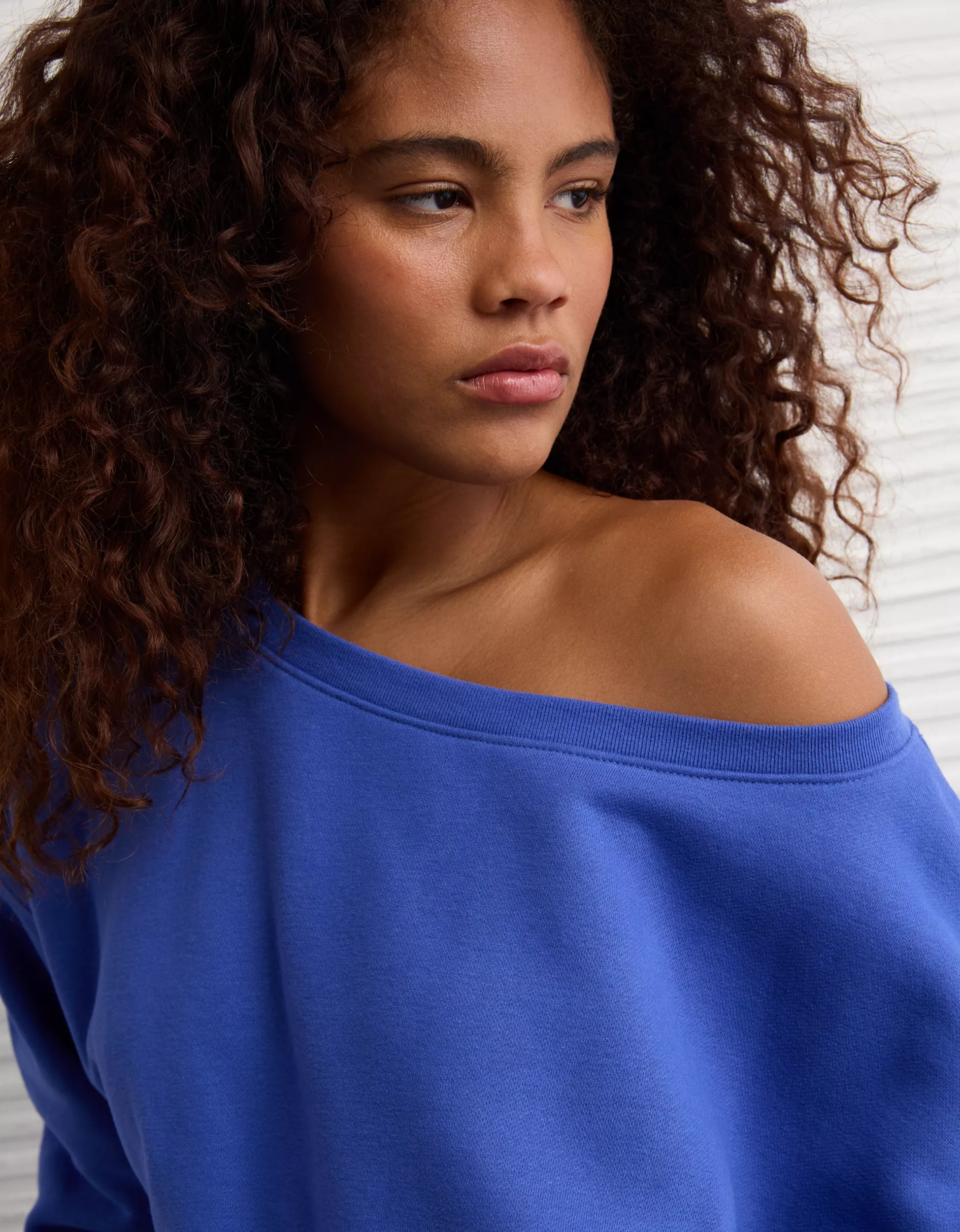 AE Everyday Luxe Off-the-Shoulder Sweatshirt | American Eagle Outfitters (US & CA)