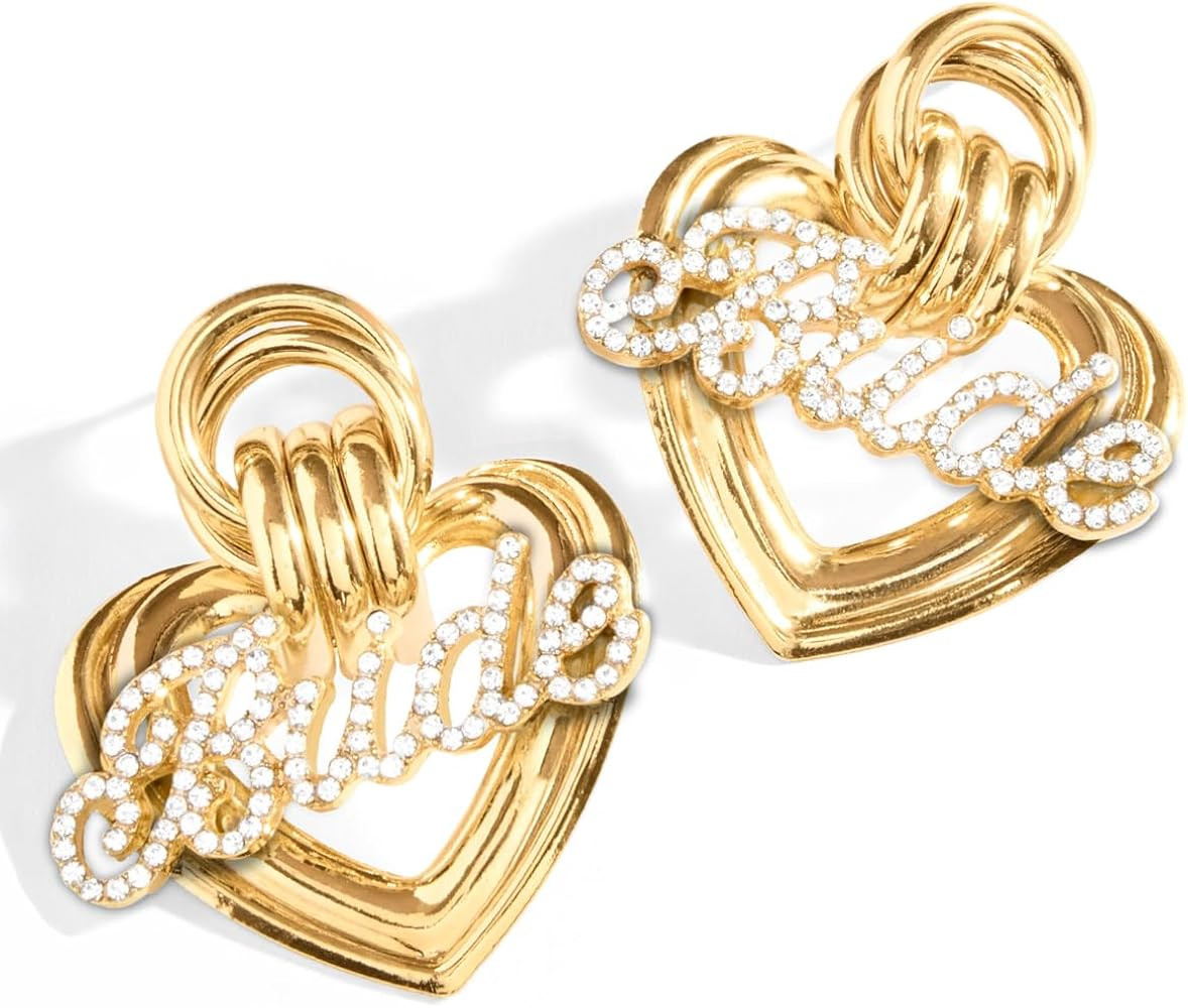 xo, Fetti Gold + Rhinestone Bride Heart Earrings | Bachelorette Party Jewelry, Bridal Accessory, ... | Amazon (US)