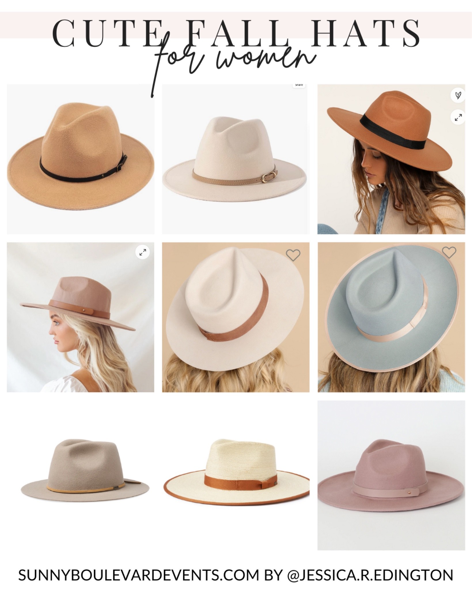 Cute fall hats for women that are various colors, including tan, beige, sage light green, mauve light purple, ivory, or white. Fedora-style, rancher-style, and classic wide-brim hats for women are the perfect accessory from Lulus, Amazon, Red Dress Boutique, and Nordstrom. These hats for women vary in pricing, ranging from under $150, under $100, under $50, and under $25.

#LTKunder100 #LTKstyletip #LTKSeasonal