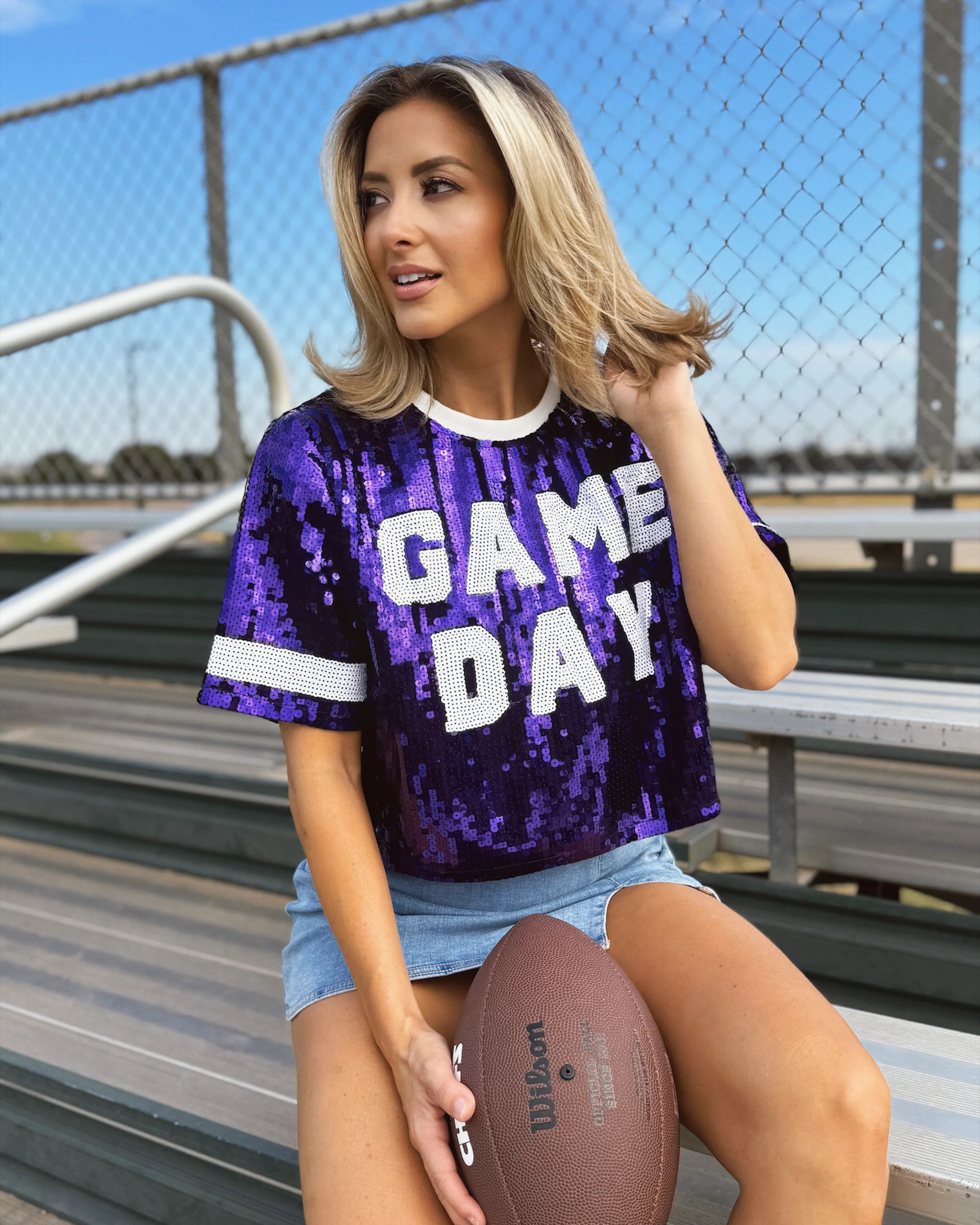 Purple “Game Day” Sequin Crop | Live Love Gameday®