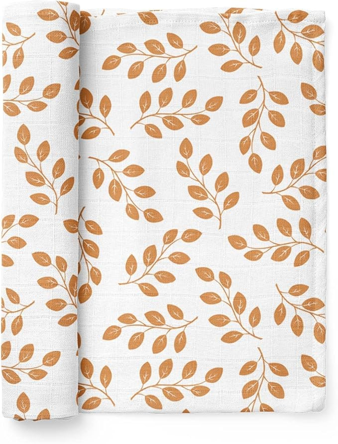 Muslin Swaddle Blanket – Leaves (Amber) Gender Neutral Baby Blanket Wrap Cute Infant Newborn Es... | Amazon (US)