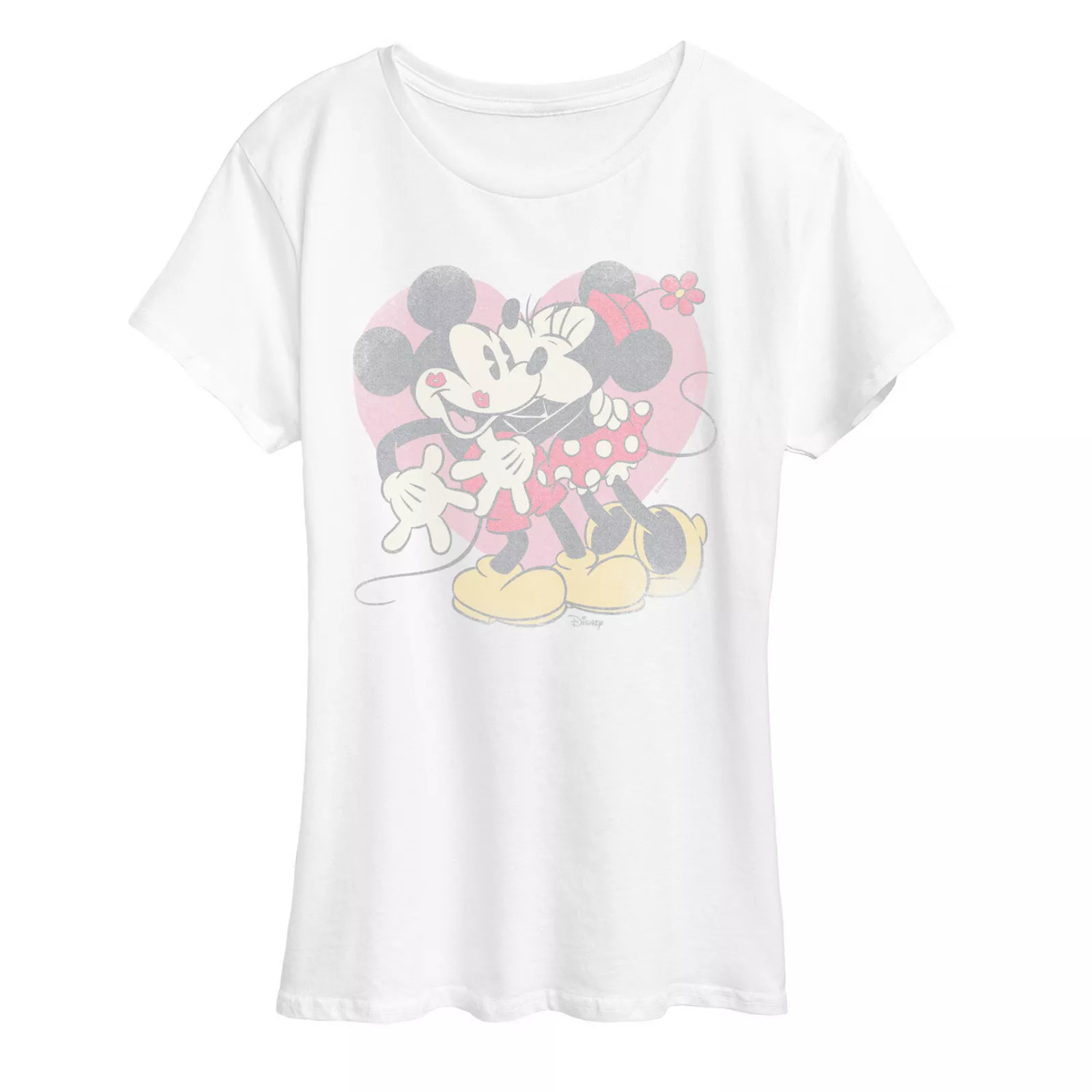 Women's Disney's Mickey & Minnie Valentine's Day Heart Distressed Graphic Tee, Size: XXL, White | Kohl's