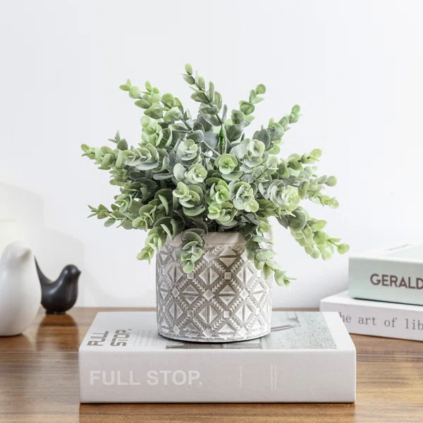 8.07'' Faux Eucalyptus Plant in Cement Pot | Wayfair North America
