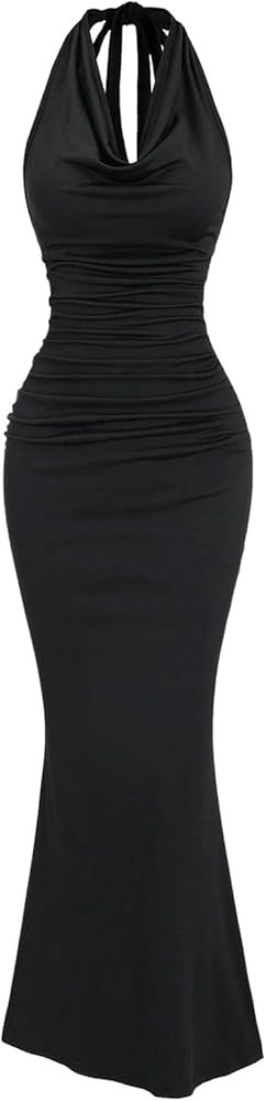 GORGLITTER Women's Cowl Halter Tie Neck Backless Fishtail Maxi Dress Formal Cocktail Long Dresses... | Amazon (US)