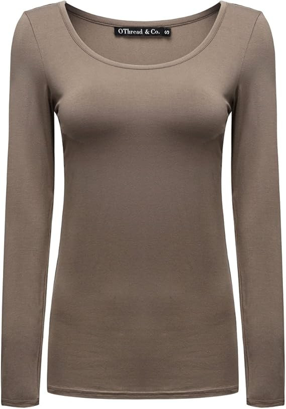 OThread & Co. Women's Long Sleeve T-Shirt Scoop Neck Basic Layer Stretchy Shirts | Amazon (US)