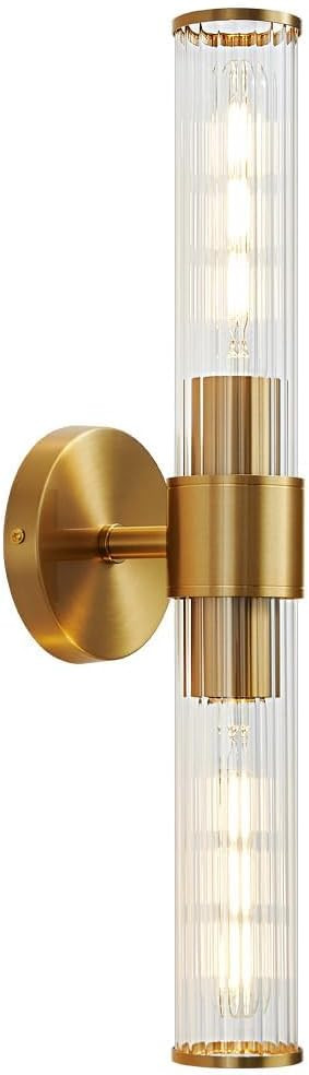 Bathroom Light Fixtures, Gold Wall Sconce in Threaded Glass Indoor Wall Sconces, Modern Bathroom ... | Amazon (US)