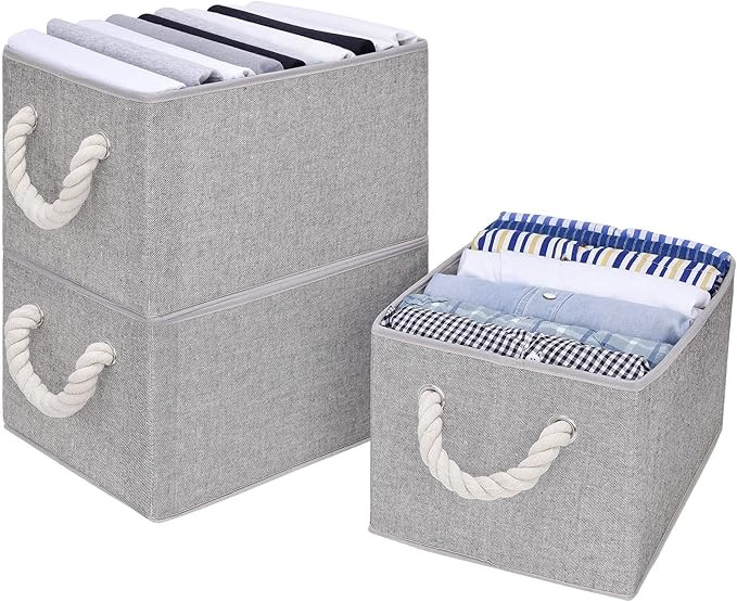 StorageWorks Storage Boxes for Shelves with Cotton Rope Handles, Closet Storage Bin, Rectangle, G... | Amazon (US)
