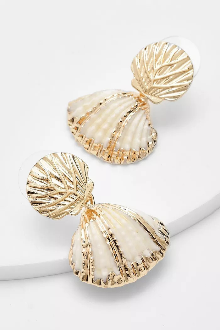 Gold Fleck Shell Drop Earrings | Boohoo.com (UK & IE)