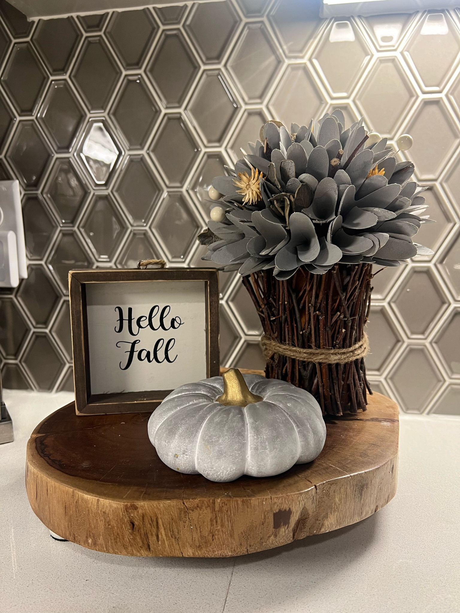 Simple fall decor with the help of a wood riser. 

#falldecor #design #styledwithintention 

#LTKhome