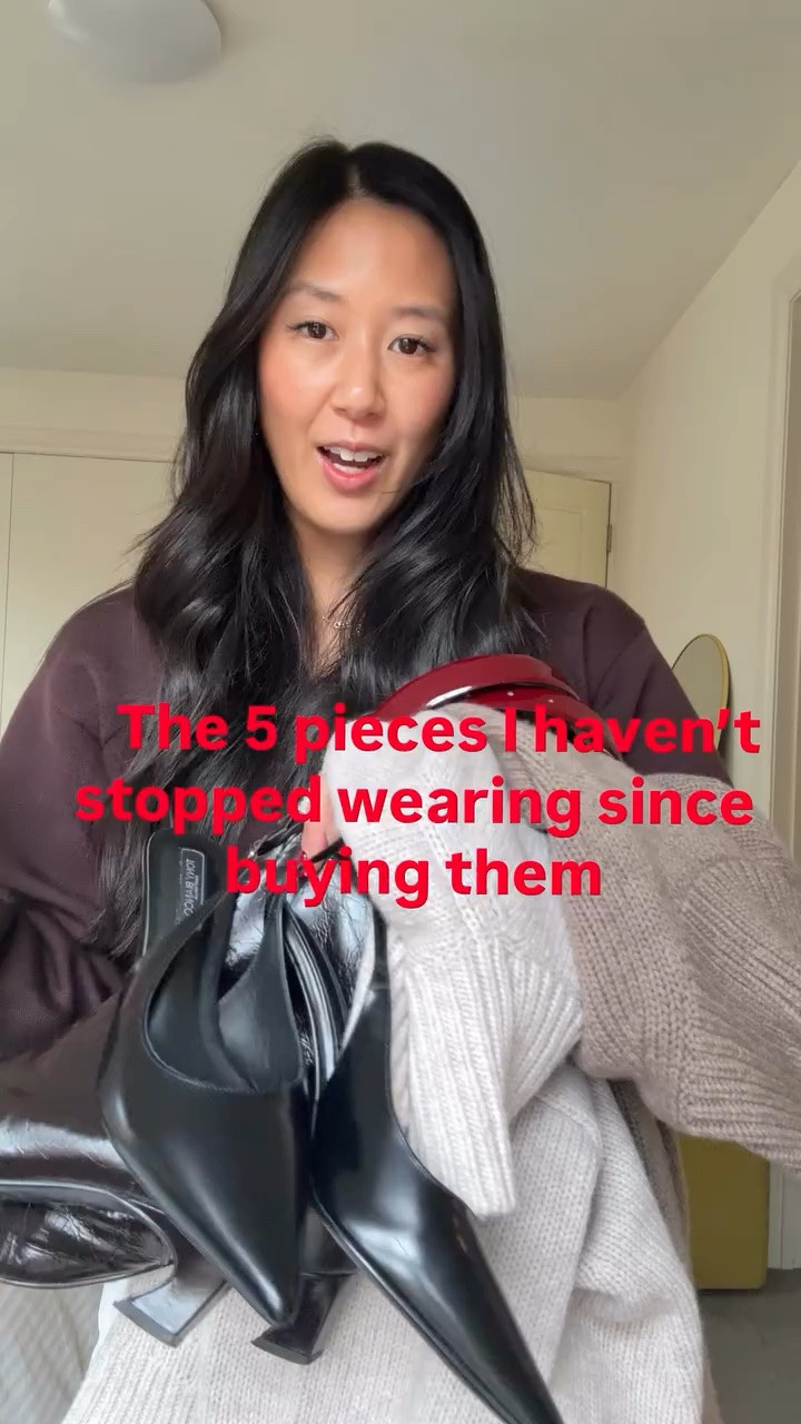 5 pieces I bought in May and can’t stop wearing them ❤️

1. @tonybianco Margot boots - comfy and instantly elevates a basic outfit and elongates your legs with the pointy toe 
2. @sir__ warm cinched waist cardi which I wear as a top, made from mainly merino wool, warm and has a beautiful shape 
3. @tonybianco comfiest heels, perfect with stockings and a short mini skirt 
4. @dehanche__ belts to instantly elevate an outfit 
5. @cosstores_au 100% wool jumpers which are comfortable and perfect with leggings or jeans, funnel neck keeps you warm 
6. @cosstores_au love this dark beige colour