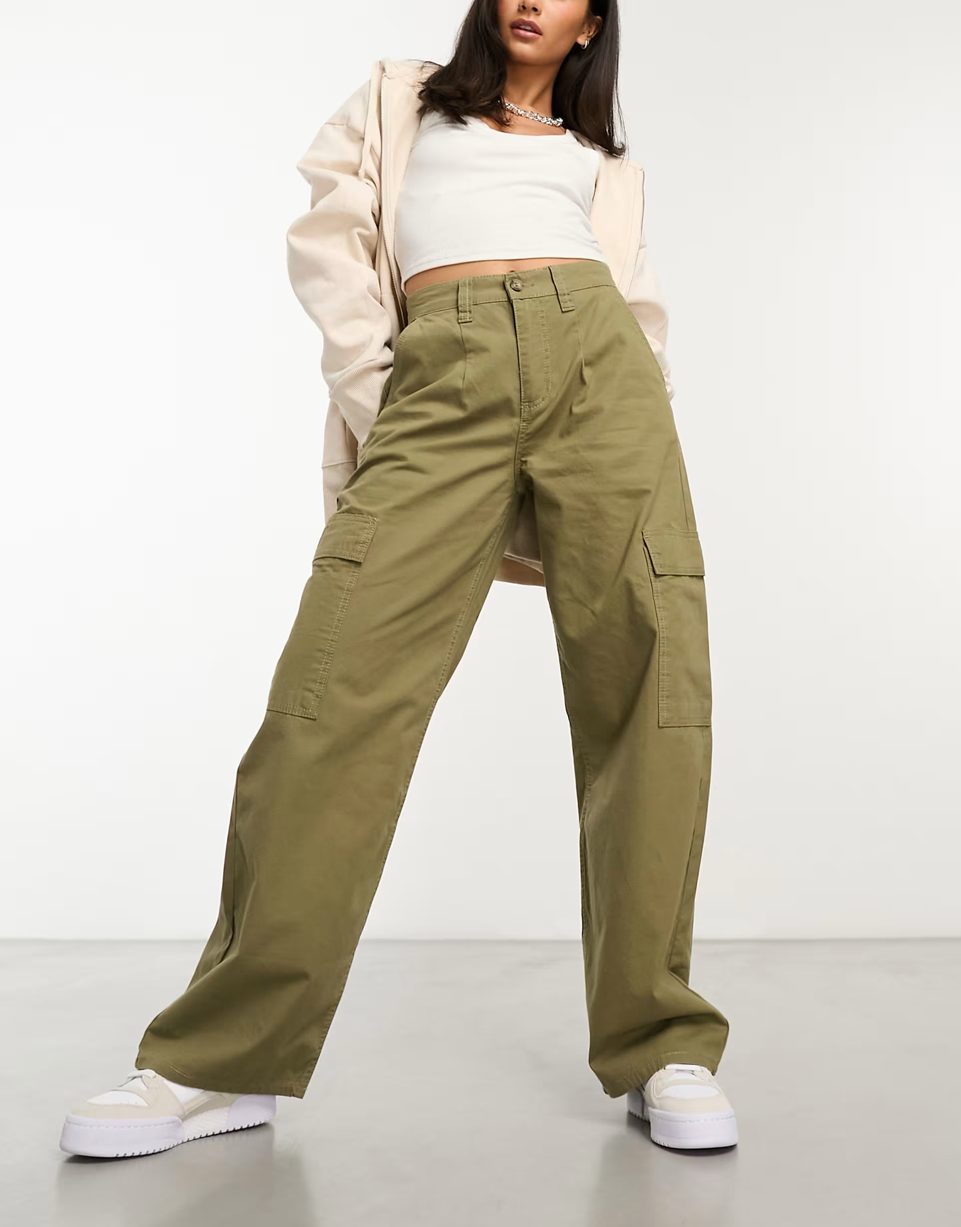 ASOS DESIGN oversized cargo trouser in olive | ASOS (Global)