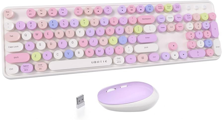 UBOTIE Colorful Computer Wireless Keyboards Mouse Combos, Typewriter Flexible Keys Office Full-Si... | Amazon (US)