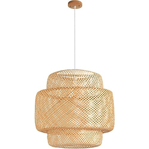 DANGGEOI Bamboo Pendant Light Fixtures, Natural Material Bamboo Chandelier with Wood Canopy, Hand Woven Rattan Pendant Light for Kitchen Island, Living Room, Dining Room, 19.7" W x 19.7" H | Amazon (US)