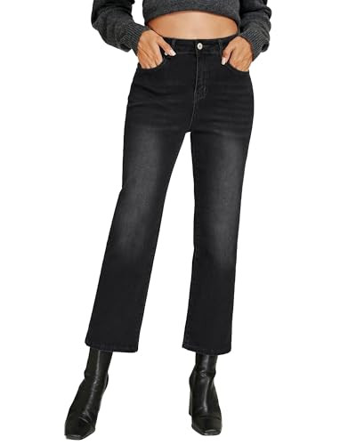 LookbookStore Womens Black Jeans Black High Waisted Jeans High Waisted Straight Jeans for Women Baggy Straight Leg Jeans for Women Denim Pants for Women Ladies Pants Faded Black Size Medium Size 8 10 | Amazon (US)