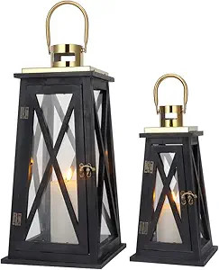 TRIROCKS Set of 2 Farmhouse Wood Candle Lantern 22'' &15.5'' H Decorative Candle Holders with Tem... | Amazon (US)