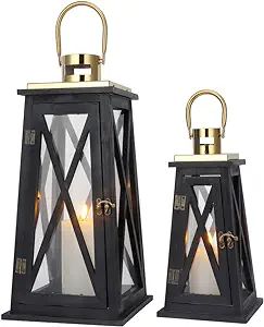 TRIROCKS Set of 2 Farmhouse Wood Candle Lantern 22'' &15.5'' H Decorative Candle Holders with Tem... | Amazon (US)