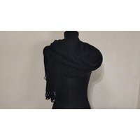 Cashmere Large Black Scarf With Fringes, 36x125cm/14.2x49.2In | Etsy (US)