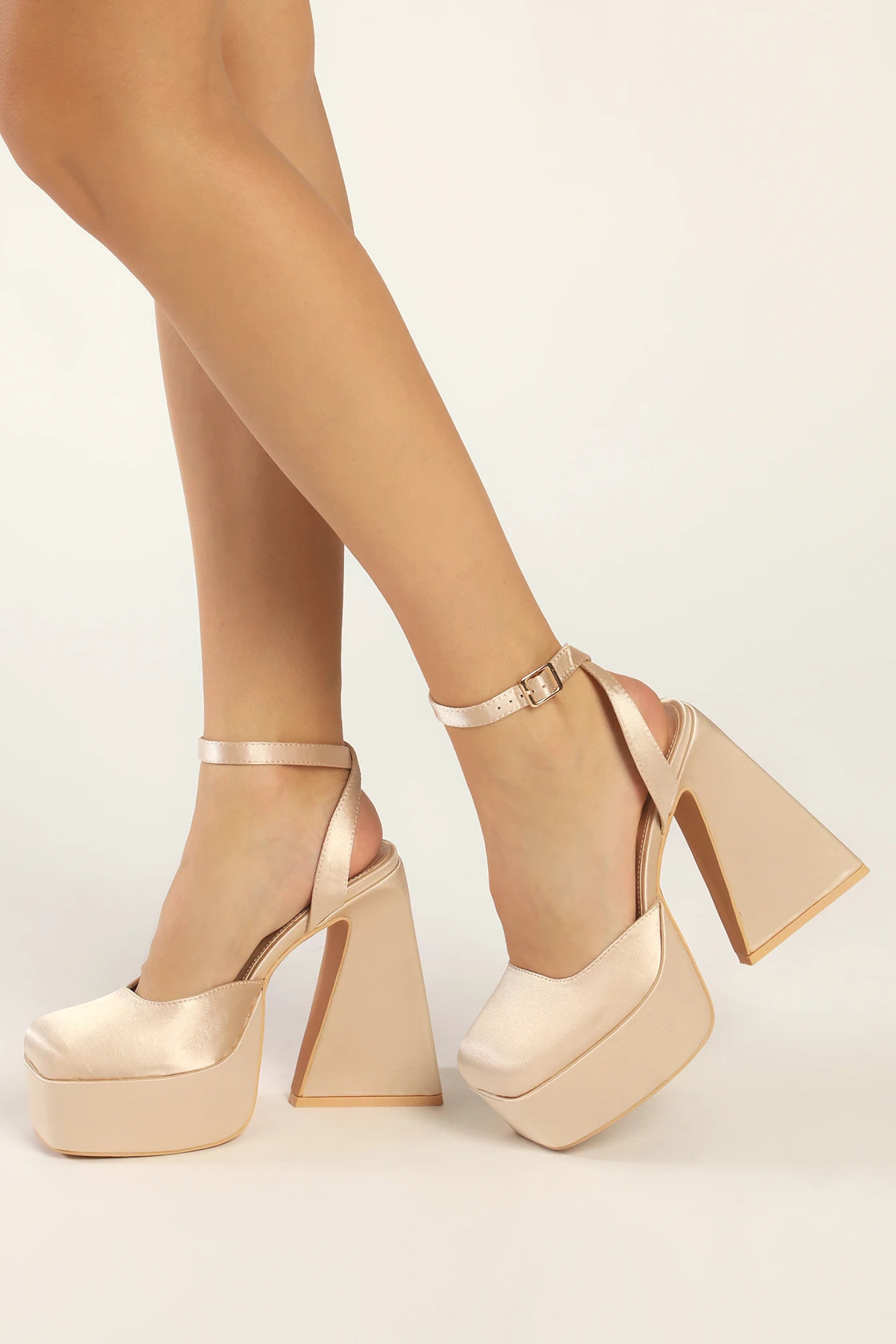 Rya Light Nude Satin Platform Ankle Strap Pumps | Lulus (US)