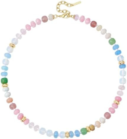 KissYan Beaded Necklaces for Women, Adjustable Natural Gemstone Choker with 14K Gold Plated Cubic... | Amazon (US)