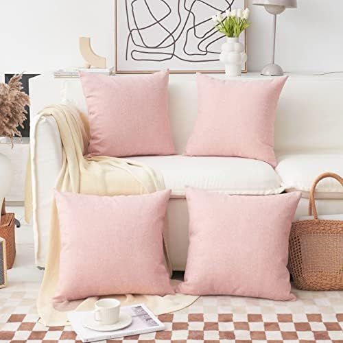 Home Brilliant Pillow Covers 18x18 Set of 4 Decorative Linen Cushion Covers Square Throw Pillows ... | Amazon (US)