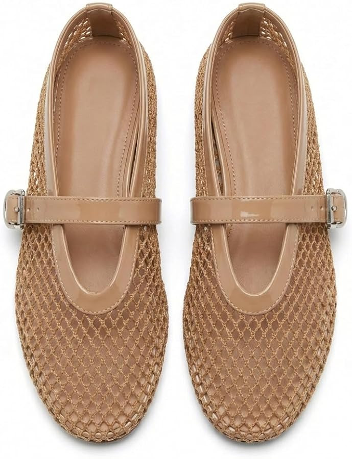 Women's Mesh Ballet Flats Buckle Strap Comfortable Ballerina Shoes Ladies Clear Fishnet Wide Widt... | Amazon (UK)