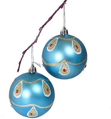 Perfect Holiday Handpainted 2-Piece Shatterproof Christmas Ornament Set, 3.14-Inch, Light Blue Ma... | Amazon (US)