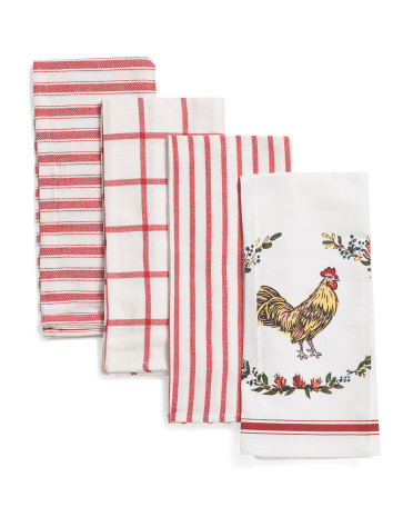 Set Of 4 Wreath Rooster Kitchen Towels | TJ Maxx