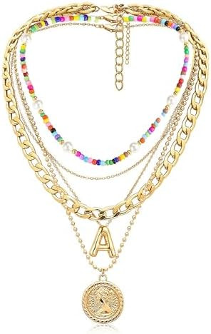 MJartoria Layered Necklaces for Women Trendy Balloon Initial Pendant Necklace Dainty Chunky Chain... | Amazon (US)