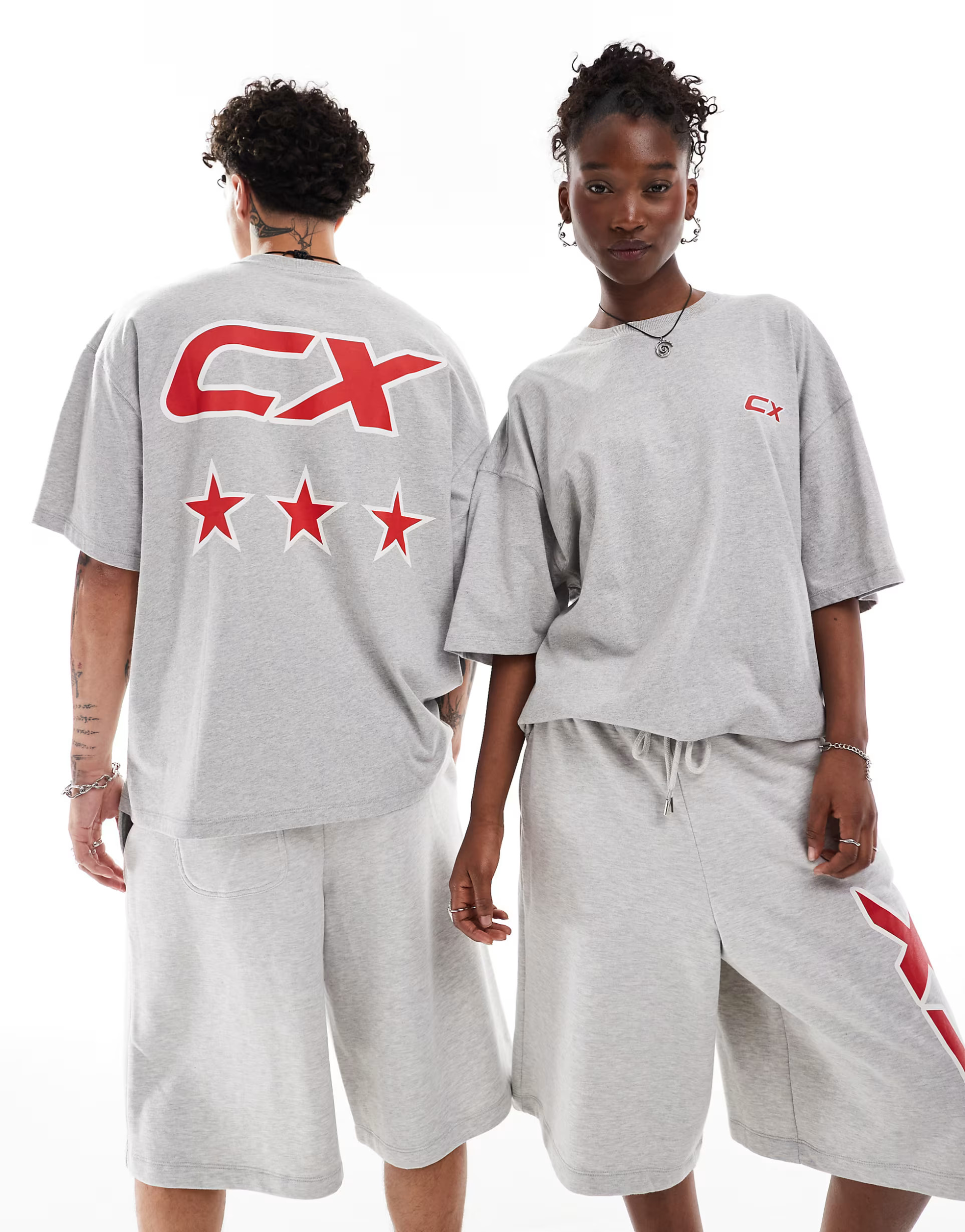 COLLUSION Unisex boxy skater fit T-shirt in gray heather with red print - part of a set | ASOS (Global)