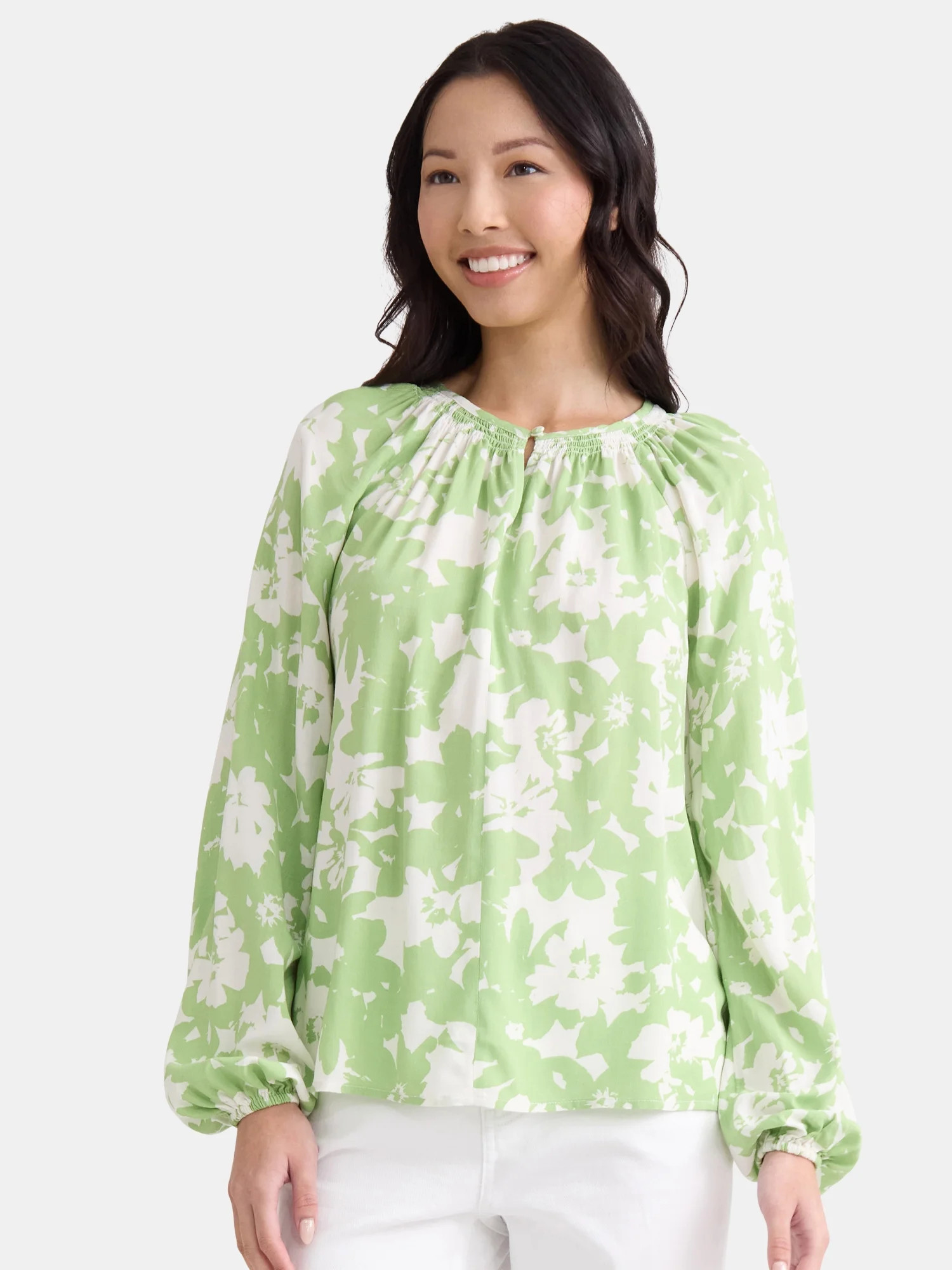 Time and Tru Women’s and Women’s Plus Printed Smocked Blouse, Sizes XS-4X | Walmart (US)