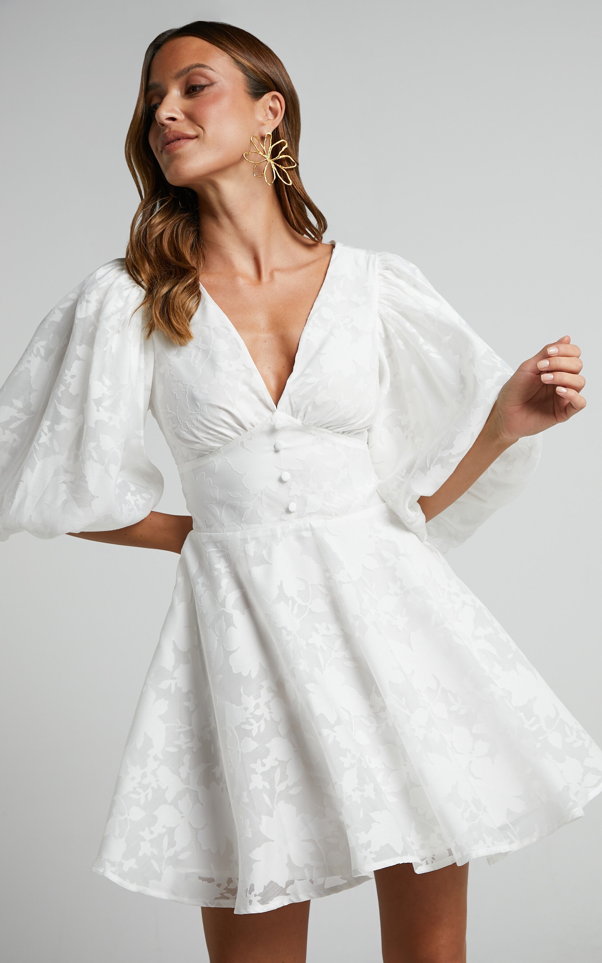 Jammae Puff Sleeve Mini Dress in White | Showpo (US, UK & Europe)