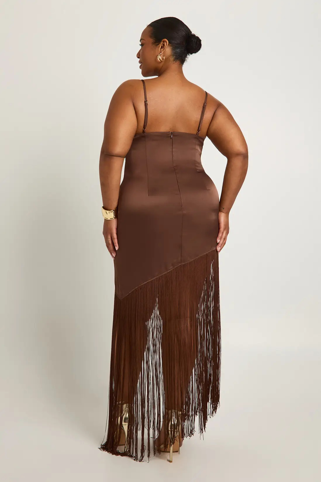Chocolate Plus Satin Tassel Midaxi Dress | Boohoo USA | boohoo (US & Canada)