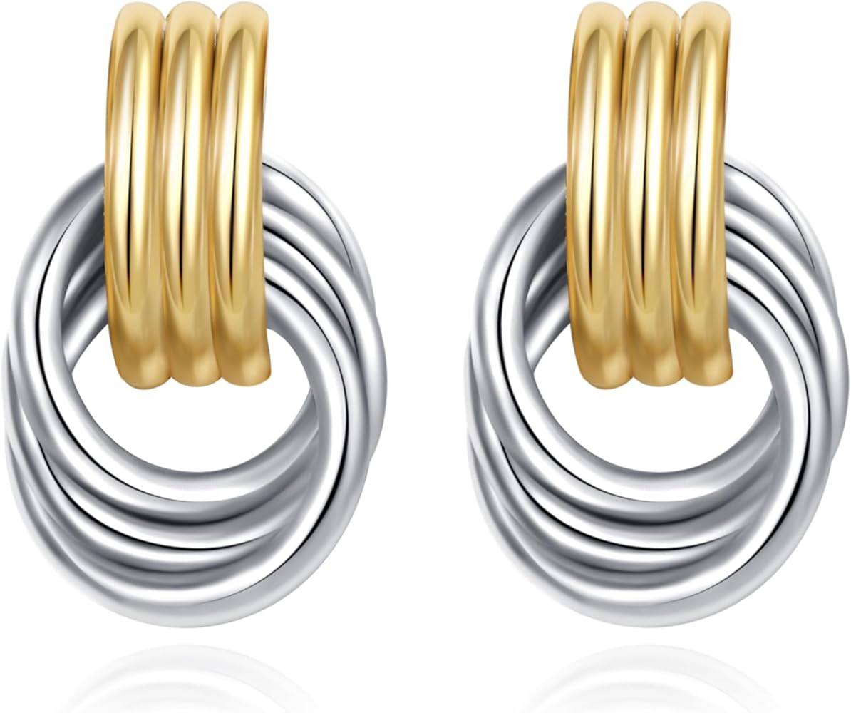Trendy Gold Plated Knot Earrings for Women Chunky Statement Drop Dangle Earrings Lightweight Hypo... | Amazon (US)